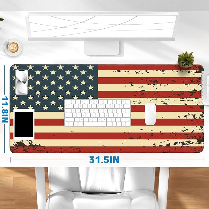 Gaming Desk Mat with Silky Smooth Surface & Exquisite Patterns,31.5x11.8 Inches Large-Sized Mouse Pad, Perfect for Extended Gaming,Work,and Home Office Decor (American Flag 2) - Image 6