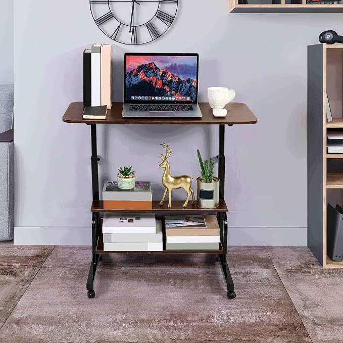 Adjustable Movable Standing Desk on Wheels Brown 31.5 * 15.7 Inch - Image 2