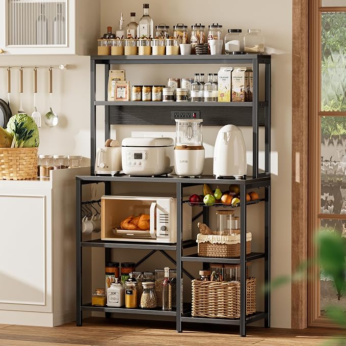 SUPERJARE Bakers Rack with Power Outlet, 35.4 Inches Coffee Bar with Basket - Image 2