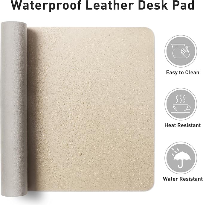 Aothia Leather Desk Pad Protector, Office Desk Mat, Large Mouse Pad, Non-Slip PU Leather Desk Blotter, Laptop Desk Pad, Waterproof Desk Writing Pad for Office and Home (48"x17", Beige) - Image 6
