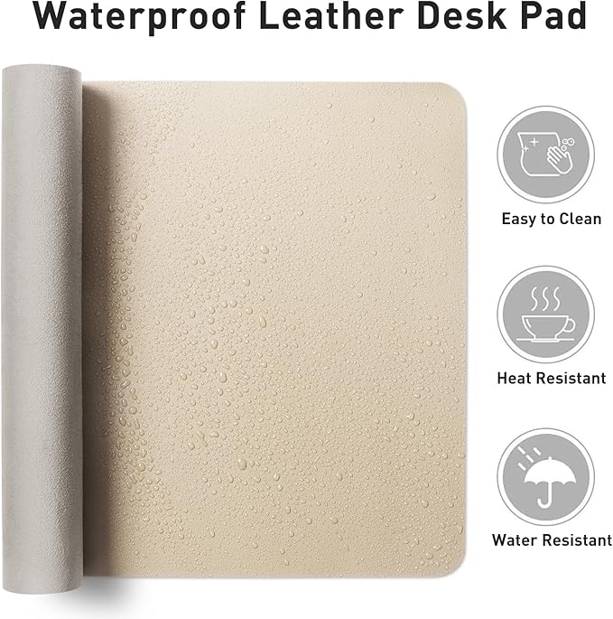 Aothia Faux Leather Desk Mat – Large Mouse Pad, Non-Slip PU Leather Blotter, Waterproof Writing Surface for Office and Home (Beige, 47.2" x 23.6") - Image 7