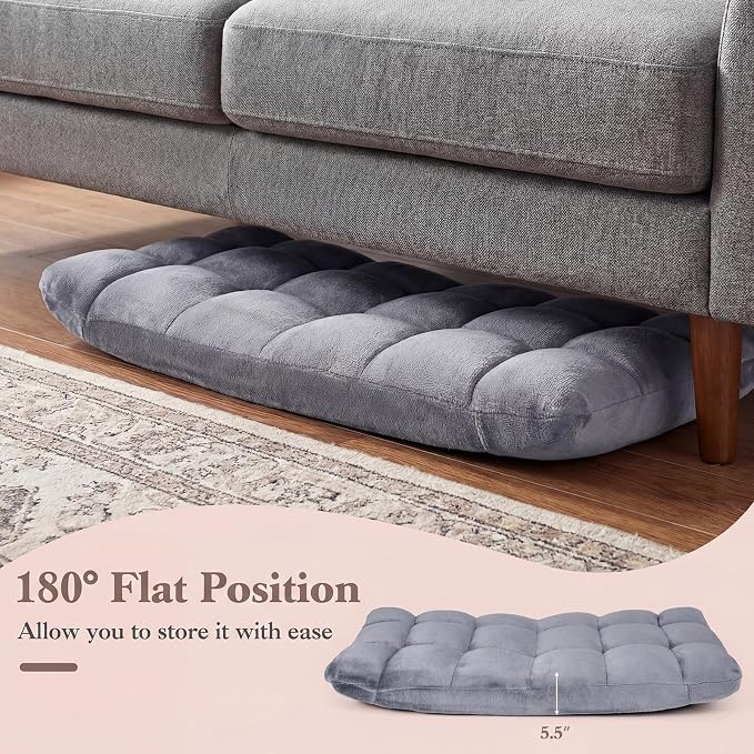 GIANTEX Floor Chair with 14-Position Adjustable, Couch Recliner (Grey) | Soft Flannel Fabric Cover, Heavy Duty Metal Support, Folding Gaming Floor Chair for Adults, Reading - Image 3