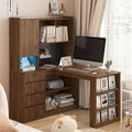 KEIKI L Shaped Home Office Desks with LED Light, Pegboard, Hutch, Drawers, Bookshelf & Storage Shelves, Modern Wooden Gaming Computer Corner Table for Work, Study, Writing by KEIKI
