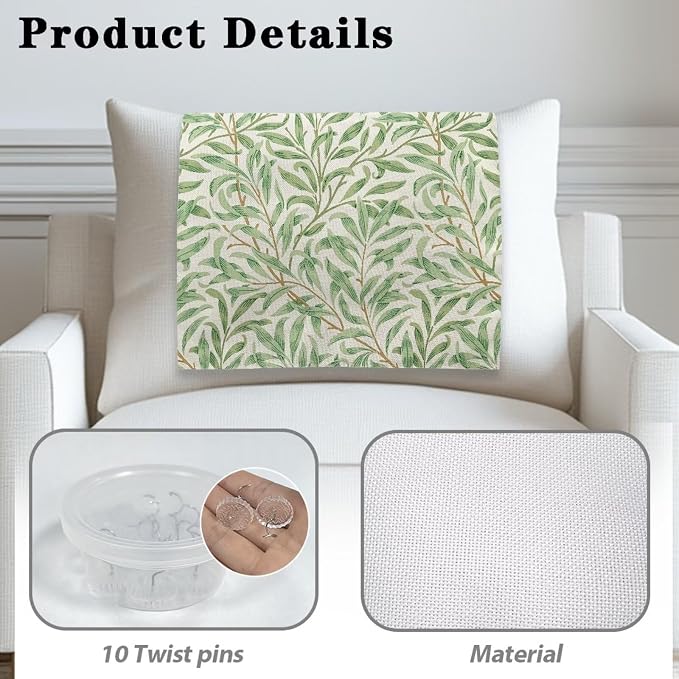 Fresh Green Willow Leaf Print 3/Pcs Breathable Headrest Cover - Polyester Fabric, Easy to Install Wear Resistant Protector with Non-Slip & Fixing Nails for Home/Office (26x16 Inch) - Image 4