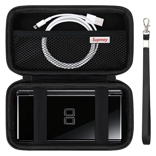 Supmay Hard Carrying Case Compatible with Nintendo DS Lite NDSL, Gameboy Advance Games Storage Holder Travel Bag with Mesh Pocket for USB Charging Cable, Stylus, Earphones, Game Cartridge, Black by Supmay