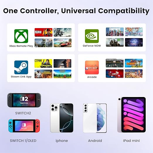 NinjaPlusOX Mobile Gaming Controller for iPhone/Android/Switch 2/Switch/OLED, Wireless Phone Controller with Hall Effect Joysticks/Hall Triggers, 8 Color RGB Lighting, Turbo, Macros -White - Image 6