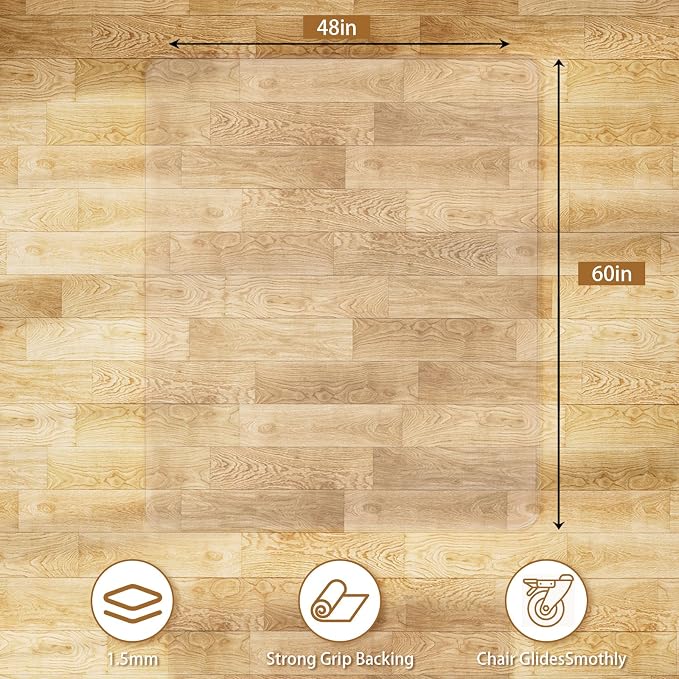 Clear Office Chair Mat for Hard Floors, Plastic Floor Protector for Chairs | 48 x 60 Inch Transparent Under Desk Mat for Rolling Desk & Computer Chairs, Protects Hardwood, Wood and Tile Floors - Image 2
