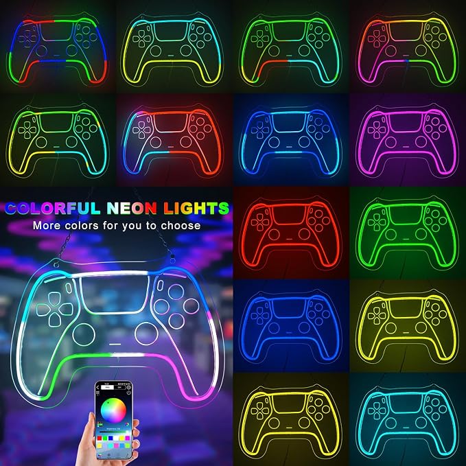 Eeutiwe Gamer Room Decor for Boys, Led Neon Lights for Wall Decor 16.7×11.8 Inch Led Gaming Lights with Remote and App Control Dimmable Gamer Wall Decor as Gamer Gifts for Men - Image 2