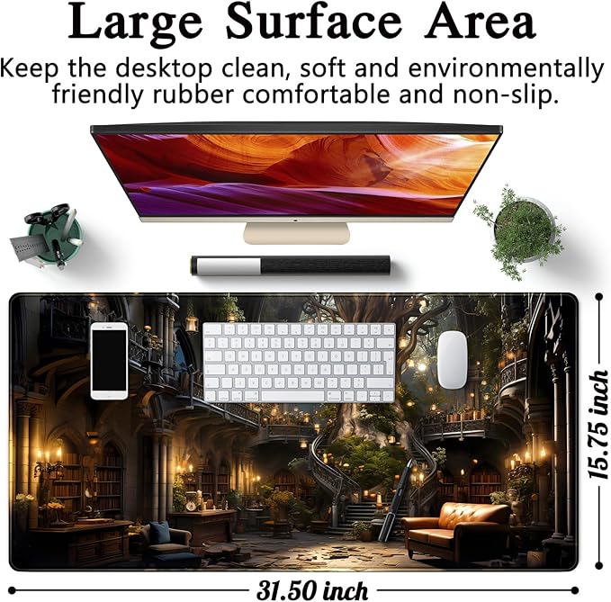 Vintage Aesthetic Desk Mat Adventure Extended Mouse Pad Large Gaming Mousepad XXL Dark Academia Desk Pad Laptop Computer Mouse Keyboard Mat 31.5 x 15.7 in for Office Desk Decor - Image 2