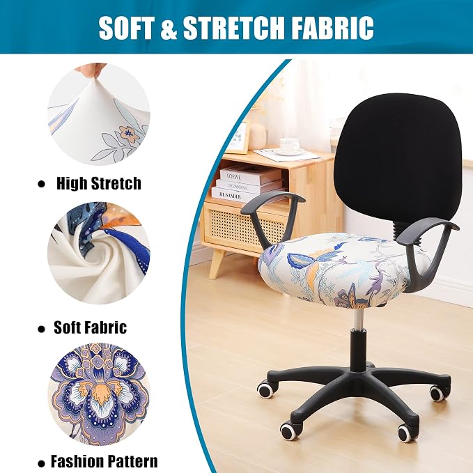 Smiry Stretch Printed Office Computer Desk Chair Seat Covers | Stretch Fit, Soft Fabric Universal Rotating Chair Cover, Washable Removable, Anti-Dust Seat Cushion Protector - Image 6