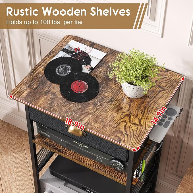 Hongtamoya 4-Tier AV Media Stand with Drawer, Gaming Console Shelf - Image 5