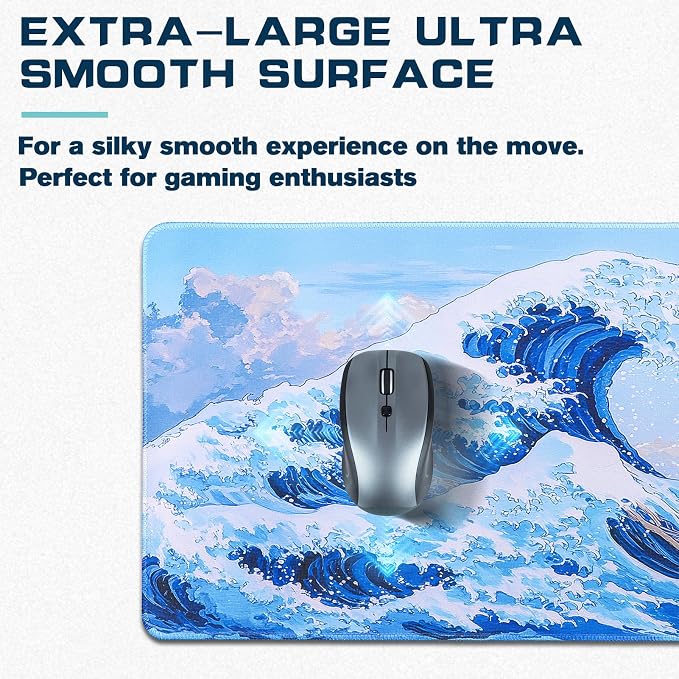 Mouse Pad Gaming - Desk Mat for Keyboard and Mouse - Kanagawa Cartoon Large Mouse Pads for Desk, Japanese Wave Gaming Mousepad (31.5" X 11.8") with Non-Slip Base for Game, Office and Home - Image 4