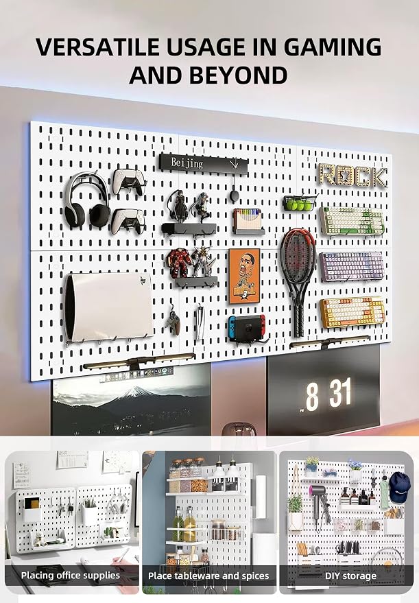 Wall Organizer Peg Board - Elevate And Declutter Your Gaming And Office - Create A Perfectly Structured Space(White) - Image 3