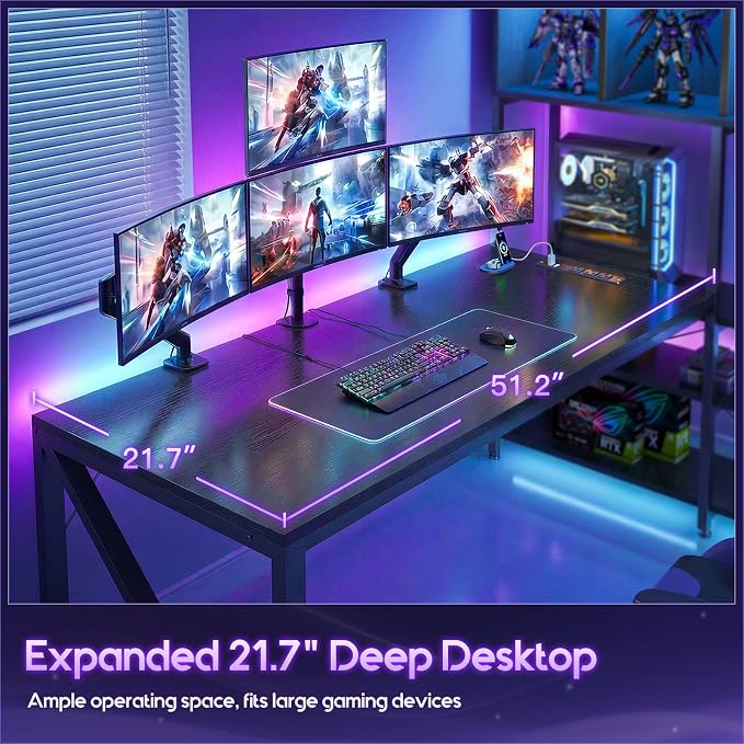 AODK 63" L Shaped Gaming Desk with Display Hutch and Large Desktop, Black | LED Lights, Power Outlets, PC Tower Display Shelf, Pegboard, Storage Shelves, Reversible Layout for Gaming and Home Office - Image 5