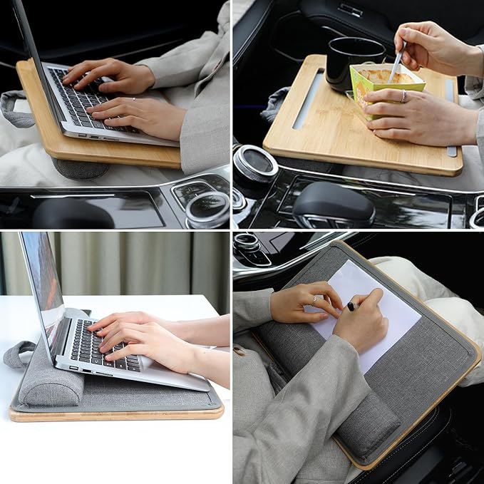 SUMISKY Portable Laptop Desk with Cushion and Phone Holder Bamboo Laptop Stand for Sofa Fits Up to 14 Inches - Image 6