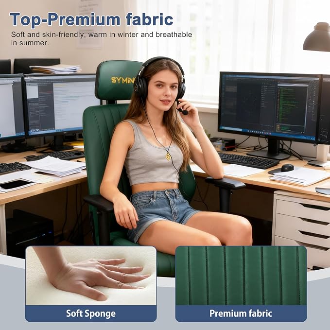 Symino Office Chair Ergonomic with 109° Rocking Function, Premium PU Leather, Integrated Lumbar Support, Adjustable Headrest & Armrests, Swivel Desk Chair - Image 5