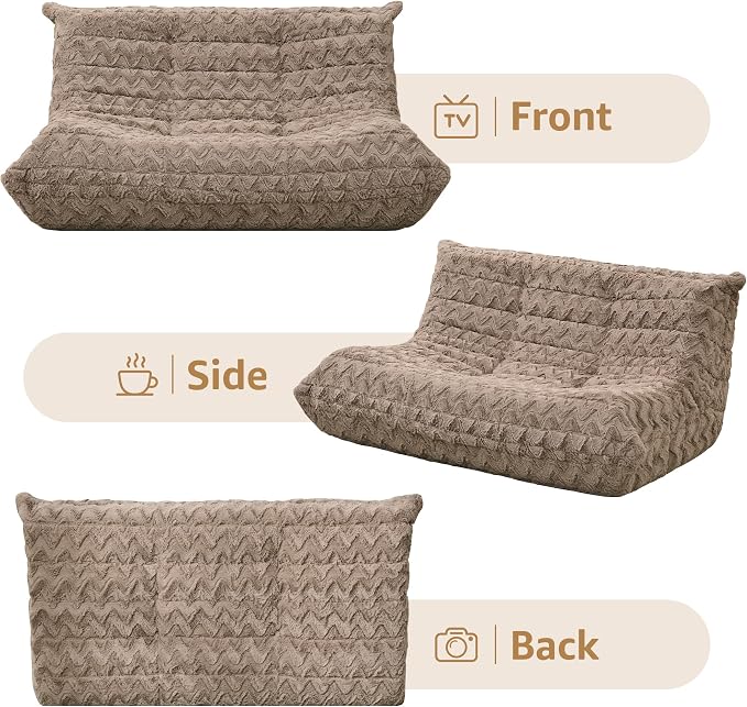 Hobestluk Large Bean Bag Chairs for Adults Fireside BeanBag Couch Togo Sofa | Ergonomic Design,Memory Foam,No Assembly,Faux Fur Fireside Lounge Floor Chair Back Support Lounging | Brown Chevron Loveseat - Image 8