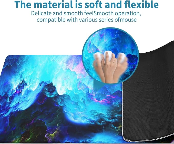 Dazzling Galaxy Gaming Mouse Pad Blue Desk Mat XL Mouse Gaming Pads, Starry Sky Keyboard Pads Extra Large Desktop Computer Mats with Non-Slip Base & Stitched Edges, Vintage Office Decor 31.5x11.8 - Image 5