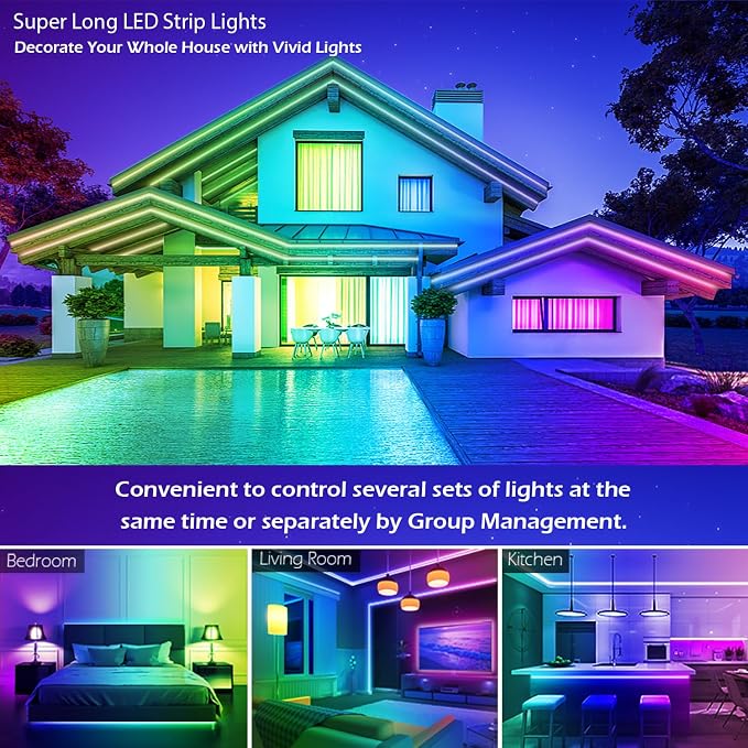 65.5FT Led Strip Lights,Long Smart Led Light Strips Music Sync 5050 RGB Color Changing Rope Lights,Bluetooth APP/IR Remote/Switch Box Control Led Lights for Bedroom,Home Decoration,Party,Festival - Image 6