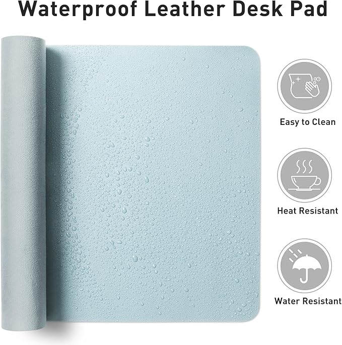 Aothia Leather Desk Pad Protector, Mouse Pad, Office Desk Mat, Non-Slip PU Leather Desk Blotter, Laptop Desk Pad, Waterproof Desk Writing Pad for Office and Home (36" x 17", Baby Blue) - Image 6