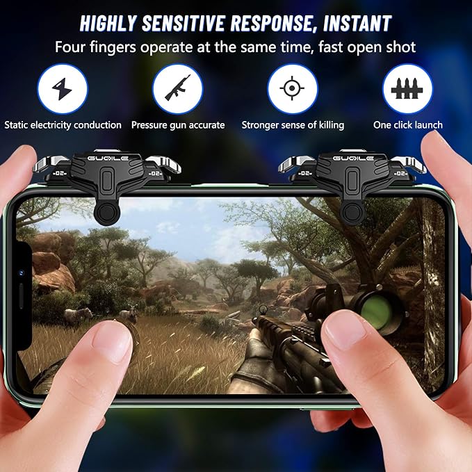Newseego for PUBG Mobile Game Controller Trigger, Upgrade Version PUBG Mobile Game Trigger Double Sensitive Aim & Shoot Keys Buttons for Rules of Survival/PUBG Triggers for All Smartphone-Black - Image 2
