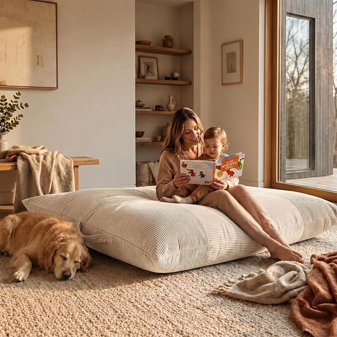 HUGHEAVEN Giant 3-in-1 Bean Bag Chair (76"x55") Oversized Floor Sofa Couch | Comfortable giant floor cushion with back support for adults. Washable cover memory foam lounge sofa for movie nights. - Image 5