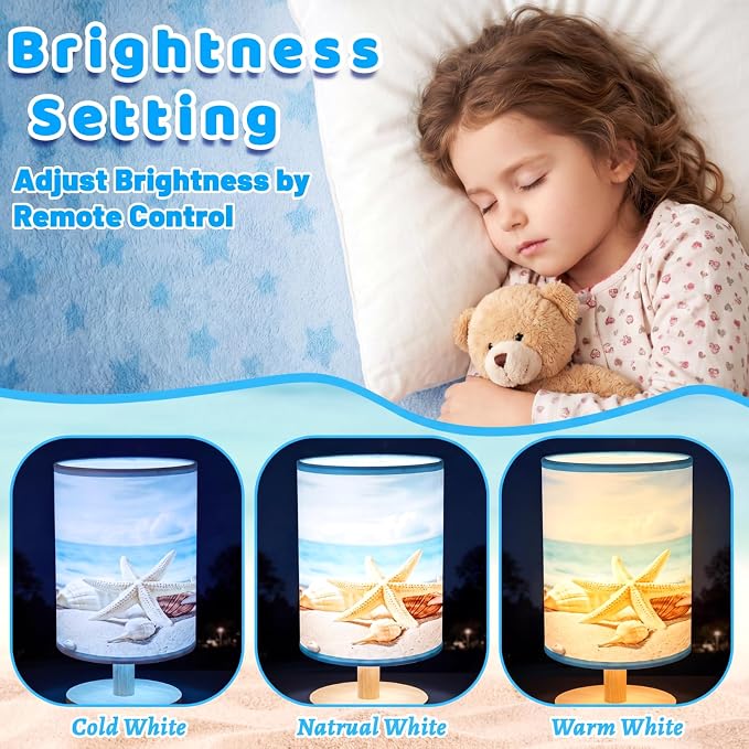 Glooglitter Coastal Beach Table Lamps Gifts 3 Colors Dimmable Lights Ocean Beach Room Bedroom Decor 11.02 x 5.12 Inch Conch Starfish Bedside Bedroom Sea Lamps Night Light for Desk Table Birthday Gifts - Image 5