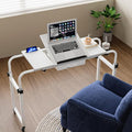 GiftGo Overbed Table with Wheels Rolling Laptop Desk Cart Table Height and Length Adjustable for Hospital and Home Use Over The Bed Table with Storage Drawer and Cup Holder (White, 31.5 to 47) by GiftGoDirect