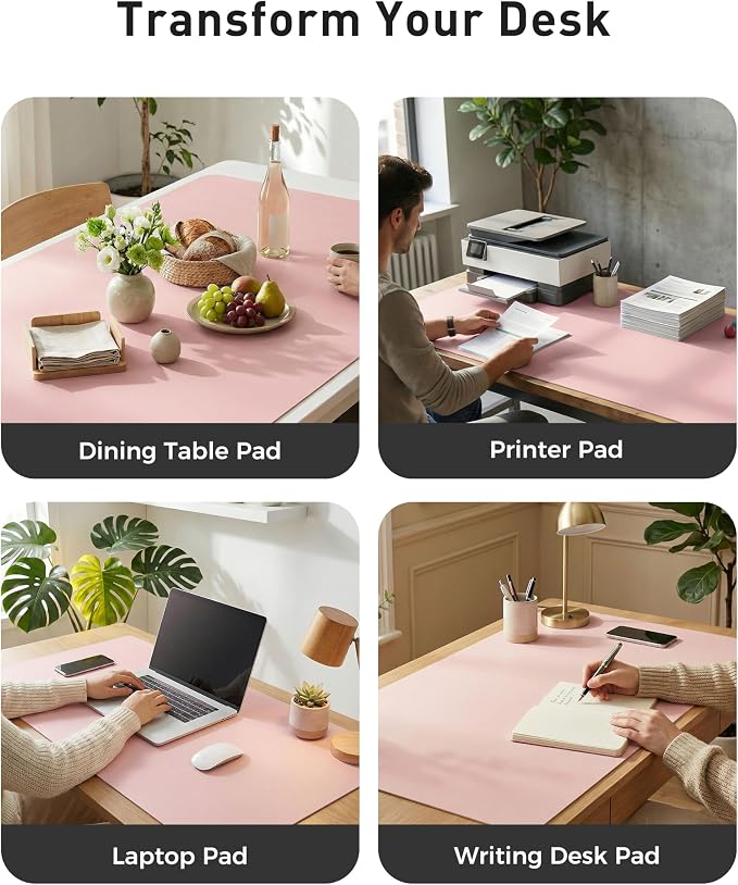 Aothia Faux Leather Desk Mat - Large Mouse Pad, Non-Slip PU Leather Blotter, Waterproof Writing Surface for Office and Home (Fairy Pink, 63" x 24") - Image 6