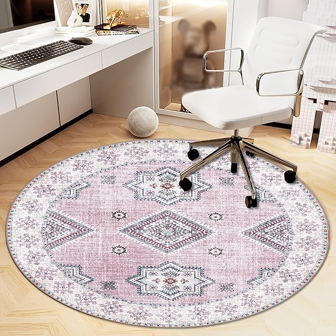 Office Chair Mat for Hardwood Floor, Vintage Computer Gaming Rolling Low Pile Carpet Floor Chair Mat, Anti-Slip Backing Round Desk Rug Floor Mat for Home by Heavyoff