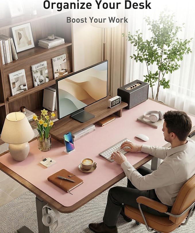Aothia Faux Leather Desk Mat - Large Mouse Pad, Non-Slip PU Leather Blotter, Waterproof Writing Surface for Office and Home (Fairy Pink, 63" x 17") - Image 8