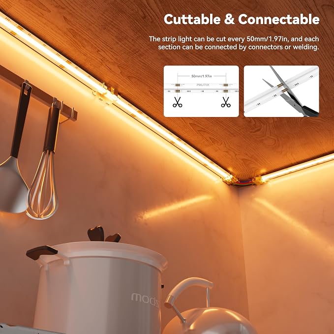 PAUTIX RGB COB LED Strip Light IP65 Waterproof,UL Listed 24V Color Changing Flexible Tape Lights 16.4ft/5m Multicolor,for TV,Bedroom,Bathroom,Party DIY Decoration(Adapter&Controller Not Included) - Image 7