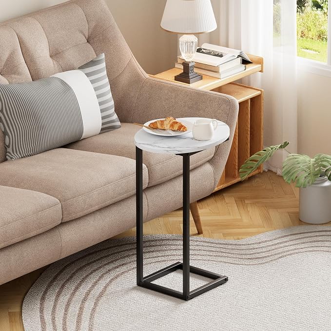 C Shaped End Table, Oval Side Tables on Couch, Black - Image 7