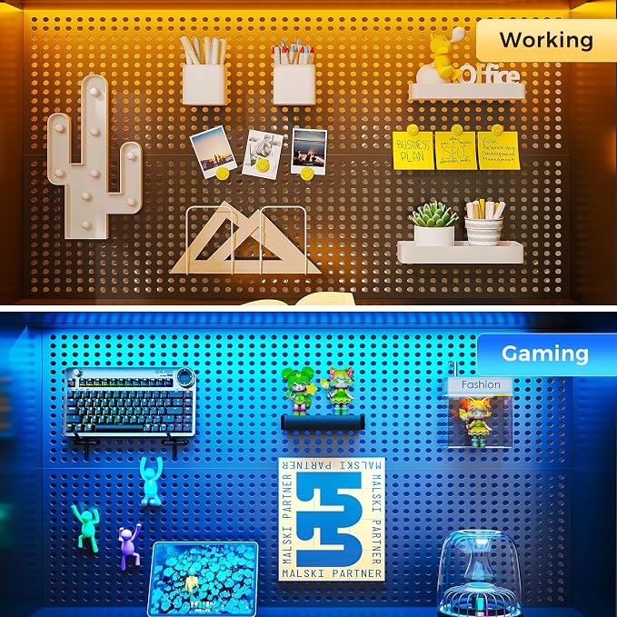 AODK 63" L Shaped Desk for Gaming and Working，Black | PC Desk with Hutch, Pegboard & Shelves, 4 Drawers, Integrated LED Light Strip & Power Outlets, Reversible - Image 8