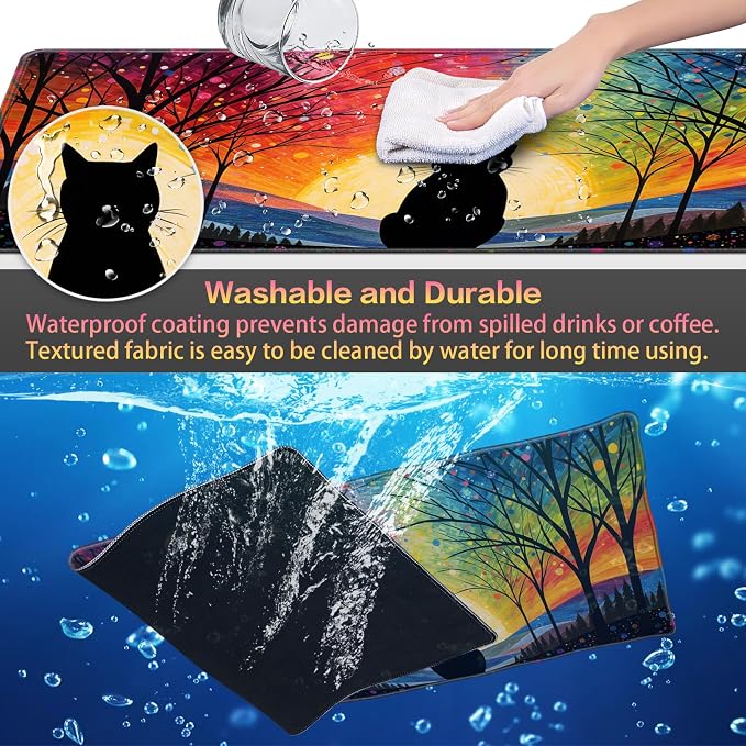 Canjoy Gaming Mouse Pad, 31.5x15.7in Anime Kawaii Large Mouse Pads for Desk | Cute Black Cats Desk Mat for Keyboard and Mouse Computer Big Full Size Desk Pad with Non-Slip Rubber Base and Stitched Edge - Image 5