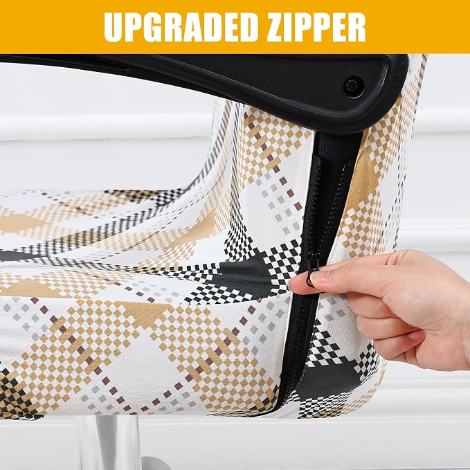 Smiry Office Computer Chair Cover with Armrest Covers, Khaki and Black | Stretch Printed Universal Removable Washable Desk Rotating Chair Slipcovers, Soft Anti-Dust Spandex Protector with Zipper - Image 2