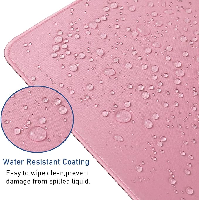 Large Mouse Pad with Stitched Edges, Durable Non-Slip Natural Rubber Base, Waterproof Computer Keyboard Pad Mat for Esports Pros/Gamer/Desktop/Office/Home - Pink - Image 4