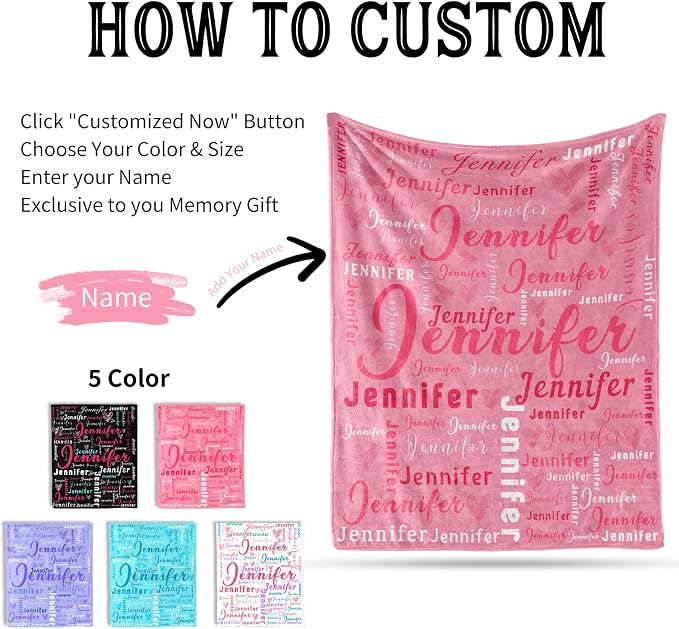 Ship Next Day, Custom Name Blanket - Printed in USA, Personalized Baby Blankets for Girls, Baby Blanket with Name, Ultra-Soft Cozy Fleece Blankets, Gifts for Boys & Girls Kids Teen Girl New Mom - Image 4
