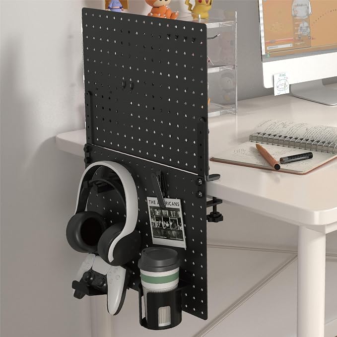 HUHOLE 32 x 12 Inch Clamp On Desk Pegboard Complete Kit | No Drill Metal Privacy Panel and Organizer with Accessories for Home Office, Gaming Setup, Cables and Supplies - Image 6