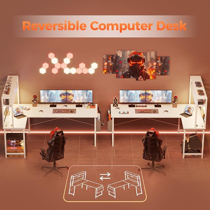 Mericonia 59 inch L Shaped Desk with Pegboard, Large Corner Gaming Desk | Reversible Computer Desk with Hutch, Power Outlets, LED Light & Storage Bag, Office Table for Home Bedroom Study Work Writing - Image 7
