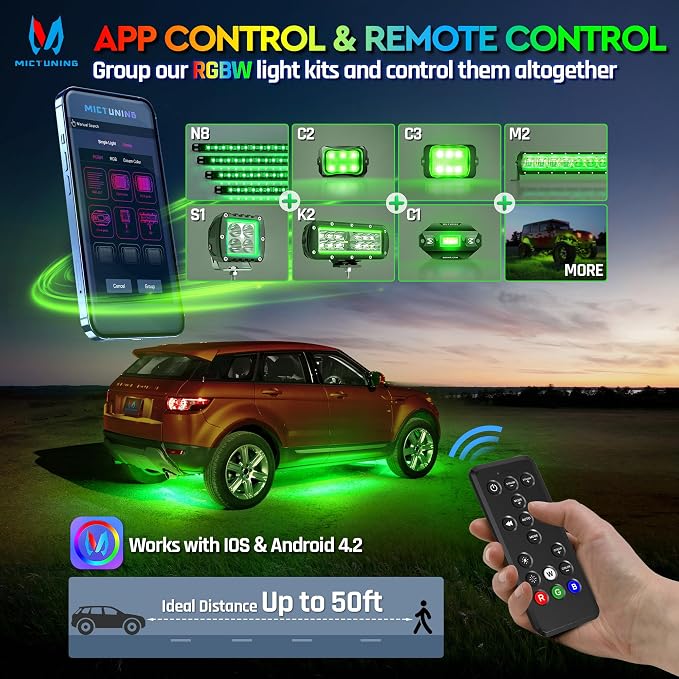 MICTUNING N8 RGBW Underglow Light for SUVs, App/Remote Control - Image 5