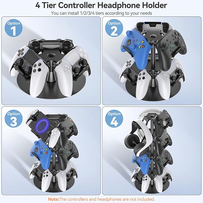Headset Stand 4 Tiers for Desk, Rotatable Gaming Controller Stand for PS5/PS4/Xbox/Switch2/PS Portal/Phone, Universal PC Gamer Gift Accessory Controller/Headphone Holder for 12 Packs Controller - Image 2