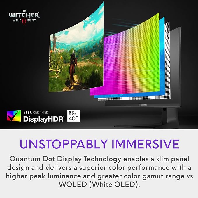 Alienware AW3423DWF Curved QD-OLED Gaming Monitor - 34-inch Quantum Dot, 0.1Ms 165Hz 21:9, 99.3% DCI-P3 Color Gamut, VESA DisplayHDR, 400, AMD FreeSync Premium Pro - Black - Image 3
