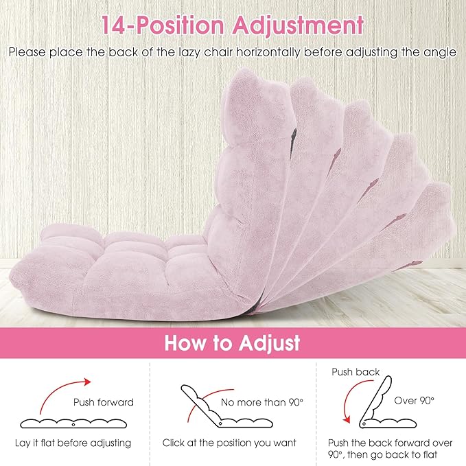 GIANTEX Floor Chair with Back Support, 14 Adjustable Position, Padded Sleeper Bed, Couch Recliner, Gaming Floor Chairs for Meditation, Adults, Living Room, Gaming Chair Floor, Light Pink - Image 4