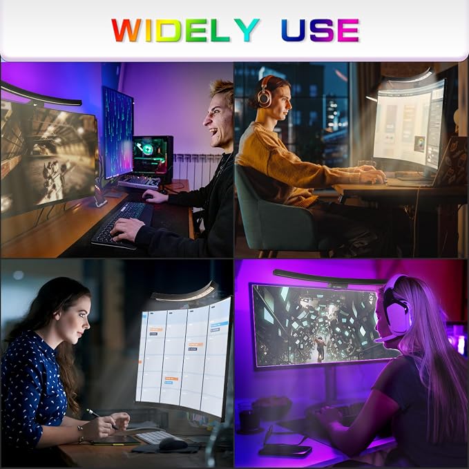 Curved Monitor Light Bar with RGB Backlight, 3 Color Temperature and Stepless Dimming, Music Sync LED Screen Strip with Touch Control Buttons for Computer Screens - Image 7