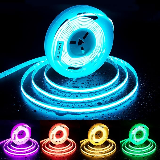 PAUTIX RGB COB LED Strip Light IP65 Waterproof,UL Listed 24V Color Changing Flexible Tape Lights 16.4ft/5m Multicolor,for TV,Bedroom,Bathroom,Party DIY Decoration(Adapter&Controller Not Included) by PAUTIX