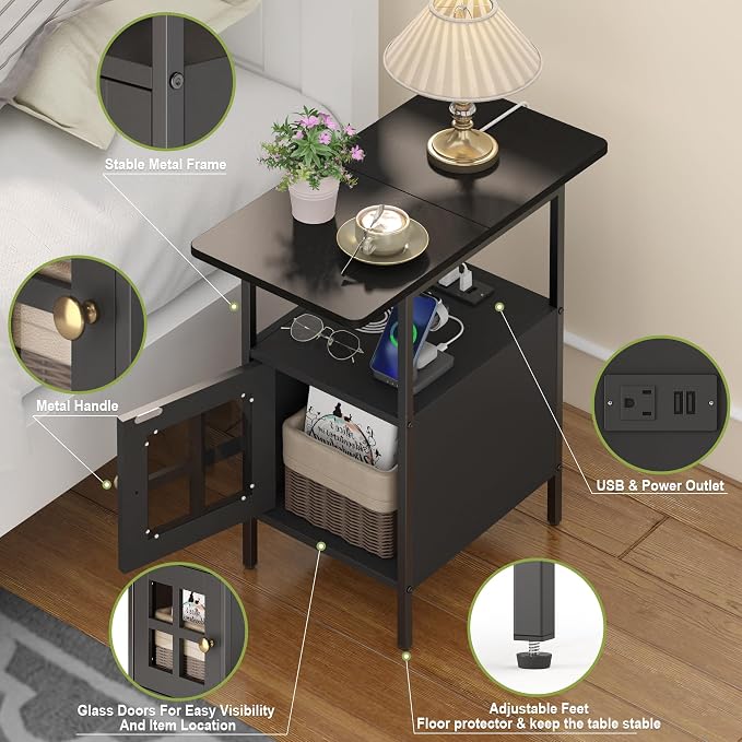Narrow Side Table with Charging Station 3-Tier End Table with USB & Outlets - Image 4