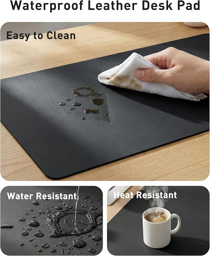Aothia Faux Leather Desk Mat - Large Mouse Pad, Non-Slip PU Leather Blotter, Waterproof Writing Surface for Office and Home (Black, 42" x 17") - Image 7