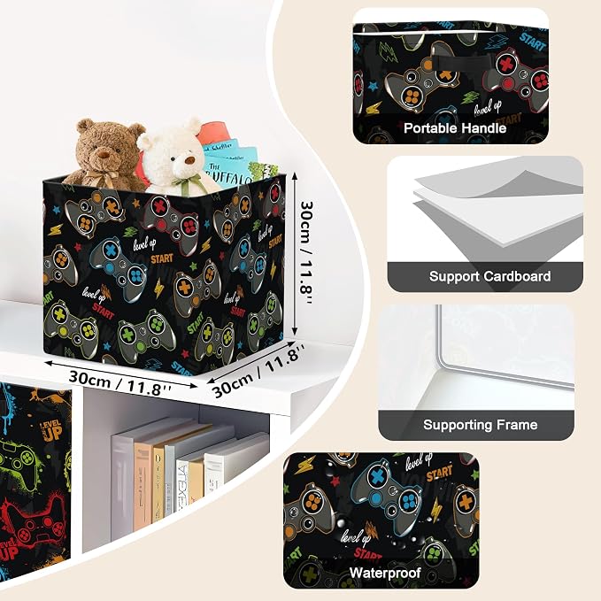 Clastyle 11.8" Gaming Storage Basket Set of 3 for Kid Boy Toy Clothes Bin - Image 2
