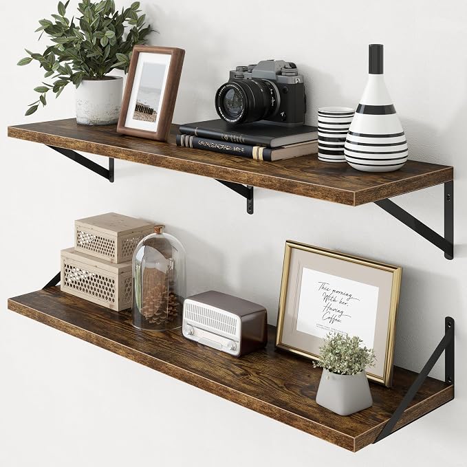 Axeman Deep Floating Shelves - 40 Inch Floating Shelves Set of 2-12 Inch Deep Brown Wood Wall Shelves for Living Room Bathroom Kitchen by Axeman